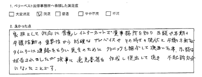 検事に意見書等を作成し提出して頂き不起訴処分に